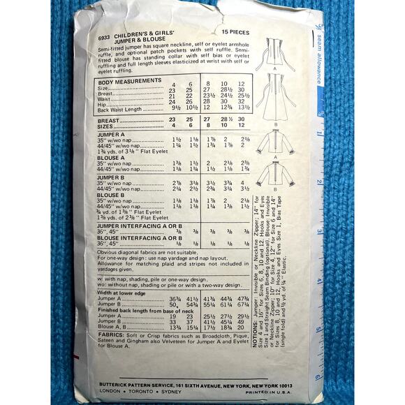 Butterick 6933 pattern Girls jumper blouse 1970s size 8 - Picture 4 of 9